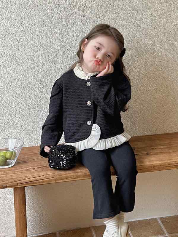 キッズ ジャケット 女の子 カーディガン 春秋 子供 上着 韓国 ベビー服 ショート丈 ポリエステル ブラック かわいい 立襟 長袖 プリンセス 4,555円