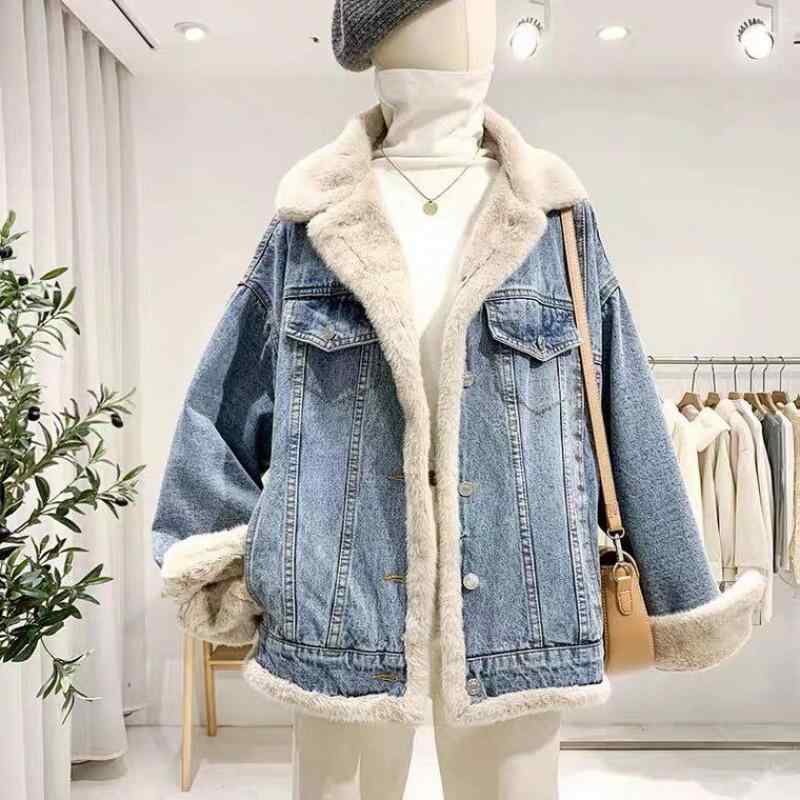 厚地の外套 レディース ジーンズ × ボア リヴァーシブル 秋冬 朦々たる 生あたたかい ゆったり 心地好い 通い ともし火青み