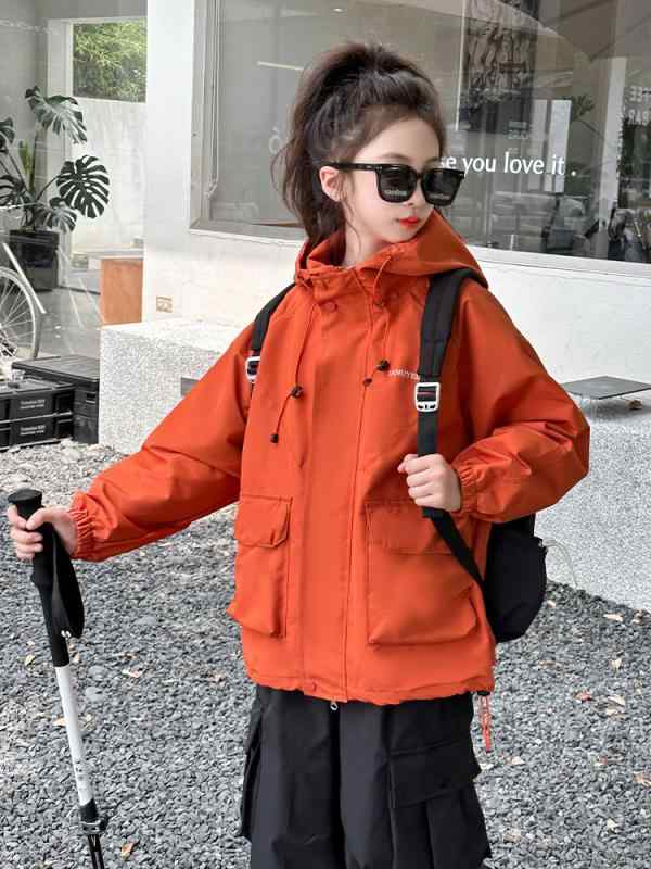 子供服 ジャケット 女の子 アウトドア スポーツウェア ウインドブレーカー 春秋 紫色 橘色 黒色 工装パンツ 130cm 140cm 150cm 160cm 170cm 180cm