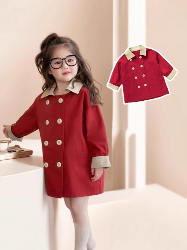 キッズ ガールズ スプリングコート 女の子 子供服 スプリング アウター 中長丈 韓国風 かわいい おしゃれ トップス 普段使い お出かけ 旅行 綿 酒 красный