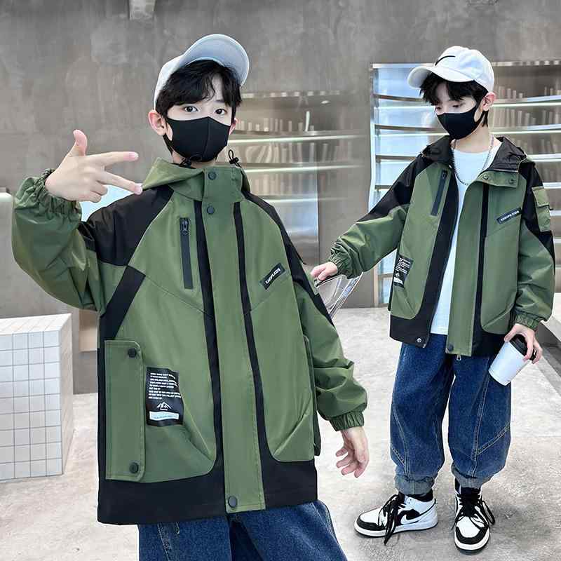 子供服 ジャケット 男の子 アウター 春秋 中 大童 ボーイズ ウィンドブレーカー ジャンパー アウトドア 普段使い 120cm 130cm 140cm 150cm 160cm 170cm グレー グリーン 灰色 緑色