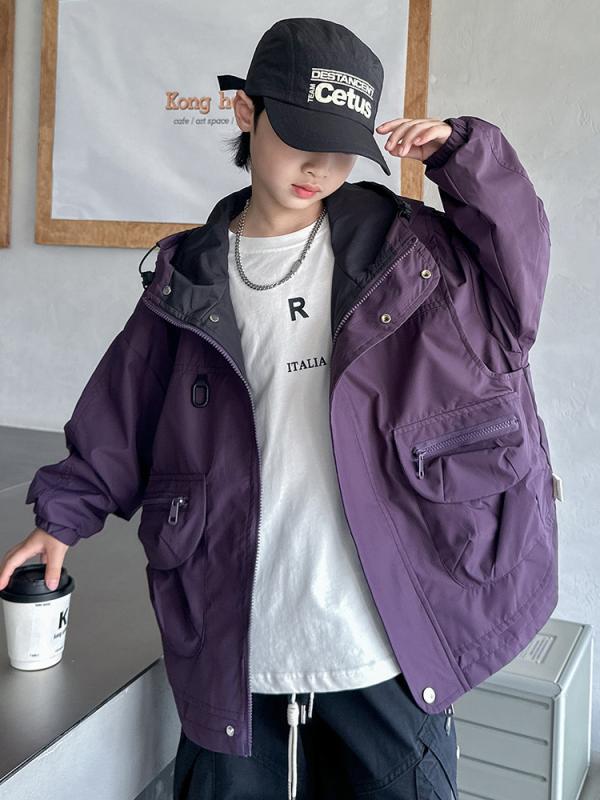 キッズ 男の子用 アウター ジャケット 春秋 中大サイズ 子供服 スポーティ ブルゾン ジャンパー パープル 120 130 140 150 160 170