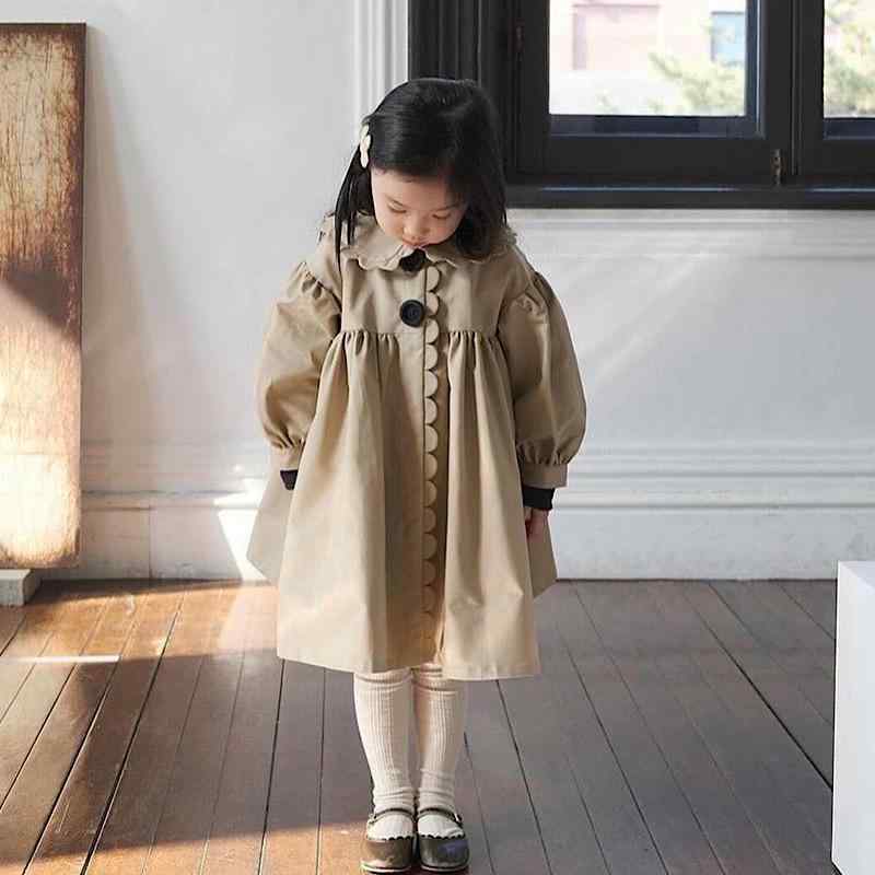子供服 女の子用 アウター スプリングコート 薄手 長袖 カーキ色 綿 花柄 レース 襟付き