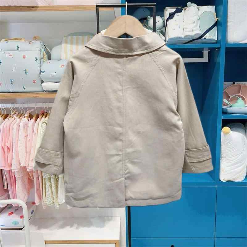 子供服 ジャケット 春秋 子供用 カーキ色 トレンチコート 中長丈 ダブルブレスト アウター 男の子 女の子 3歳 4歳 5歳 6歳 7歳 8歳 綿100%