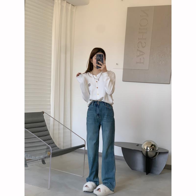 レディース デニムパンツ ワイドレッグ 高腰 直筒 牛仔 綿混 軽量 伸縮性 スリムライン ロング丈 ゆったりシルエット 日常使い カジュアル 春夏 ライトブルー ダークブルー｜イーマイショップ