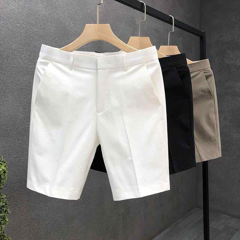 パンツ 男性用 ハーフパンツ ビジネス カジュアル スリムフィット ポリエステル 直筒パンツ 短パン 薄手 夏 黒 ブラック 白 ホワイト グレー カーキ 4,287円