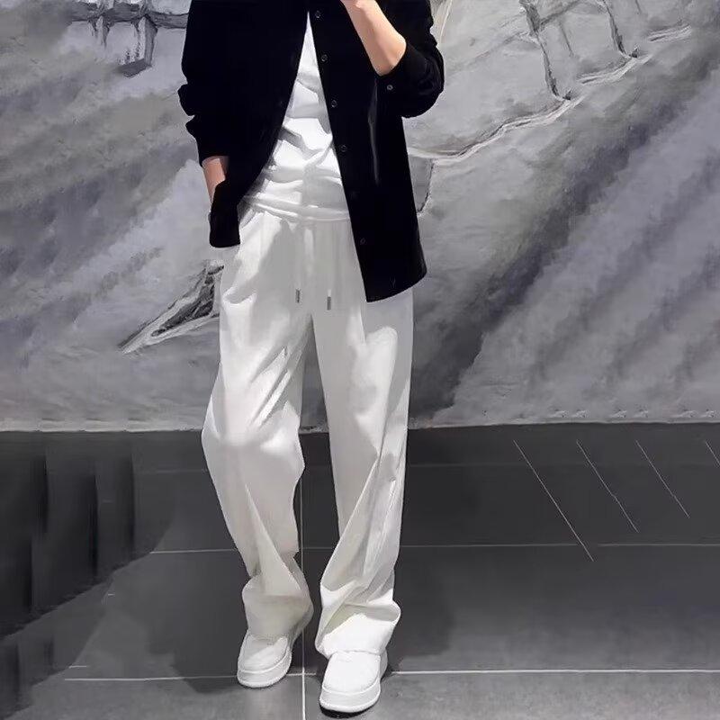 パンツ 男性用 ワイドレッグ ドローストリング ストレート イージーパンツ リラックス 軽量 通気性 ホワイト ブラック