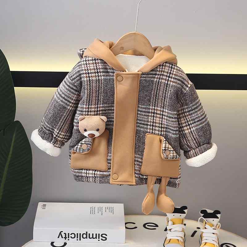 キッズ ベビー服 アウター 秋冬 ボア ジャケット コート ジャンパー 上着 かわいい クマ耳 フード付き 防寒 厚手 あったか 裏起毛 ポリエステル ブラウン 80 90 100 110 120