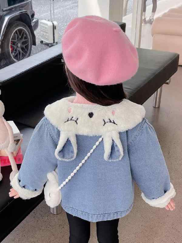 子供服 女の子 デニムジャケット 裏起毛 アウター キッズ 中綿コート 3歳 4歳 5歳 6歳 7歳 8歳 防寒着 かわいい 切り替え フリル 襟付き 秋冬