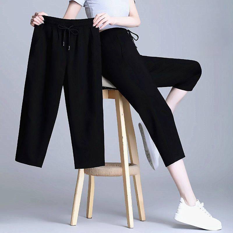 パンツ レディース 七分丈 カジュアルパンツ ワイドパンツ 黒 綿混紡 ゆったり ハイウエスト 薄手 春夏 きれいめ