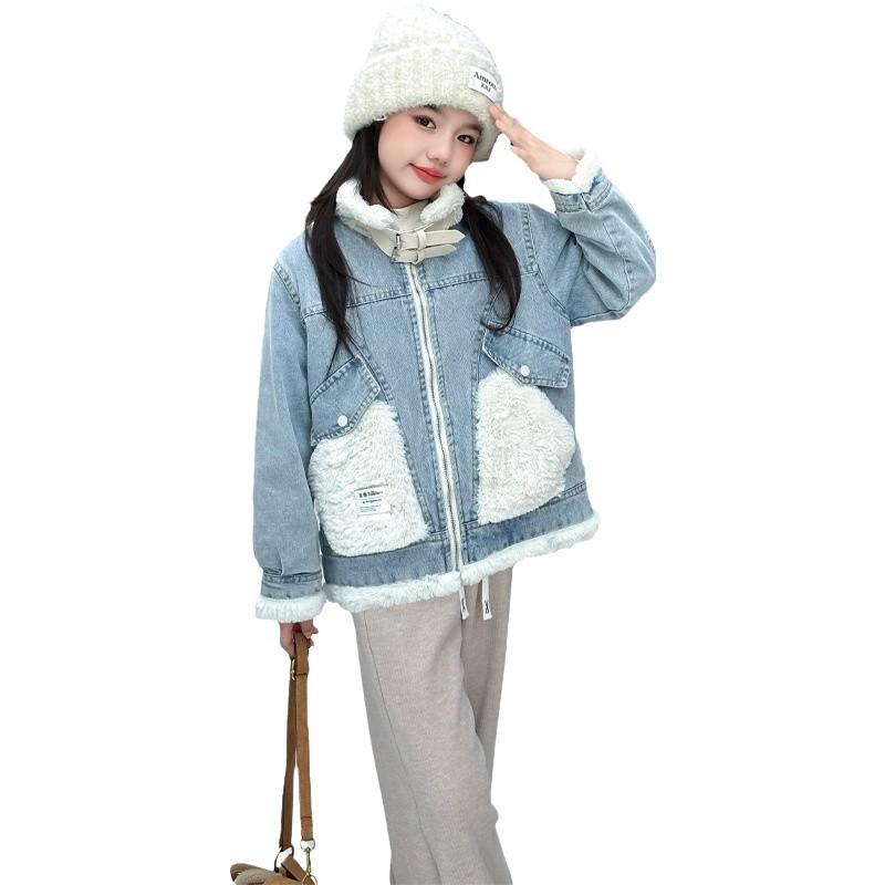 子供服 アウター 女の子 中綿入り デニムジャケット 防寒着 冬 高襟 裏ボア 厚手 暖かい ショート丈 120cm 130cm 140cm 150cm 160cm 170cm かわいい ガールズ ジャケット コート 普段着 おしゃれ
