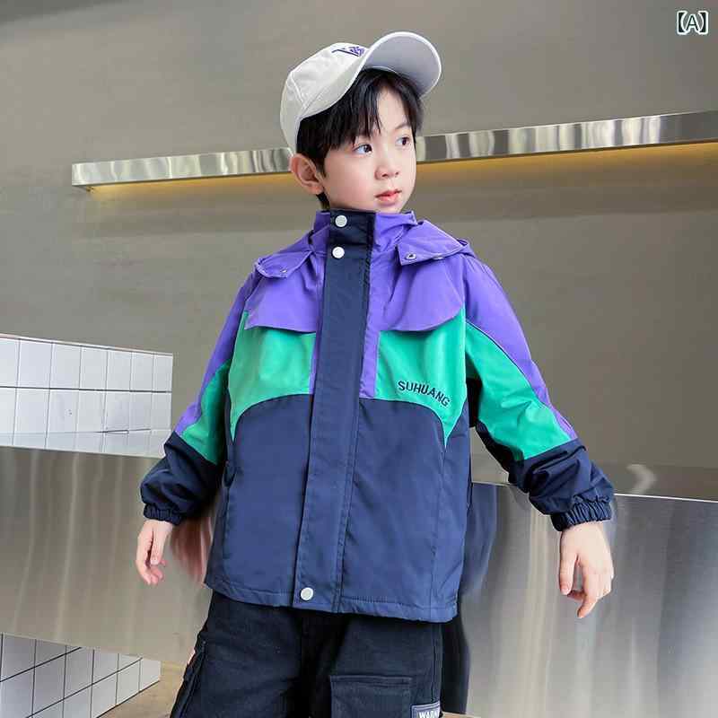 キッズ 男の子 ジャケット 春秋 薄手 子供 アウター ボーイズ スポーツ カジュアル 長袖 パープル 紫