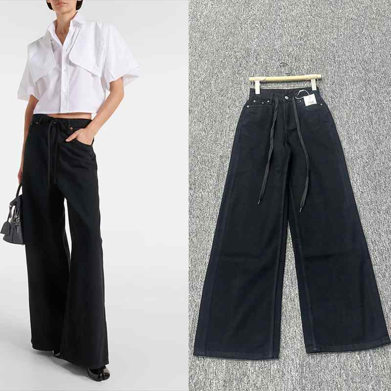 デニム レディース 高身長 ワイドパンツ 黒 ハイウエスト ストレート 2025AW 厚手 ゆったり ジーパン ズボン ブラック｜イーマイショップ