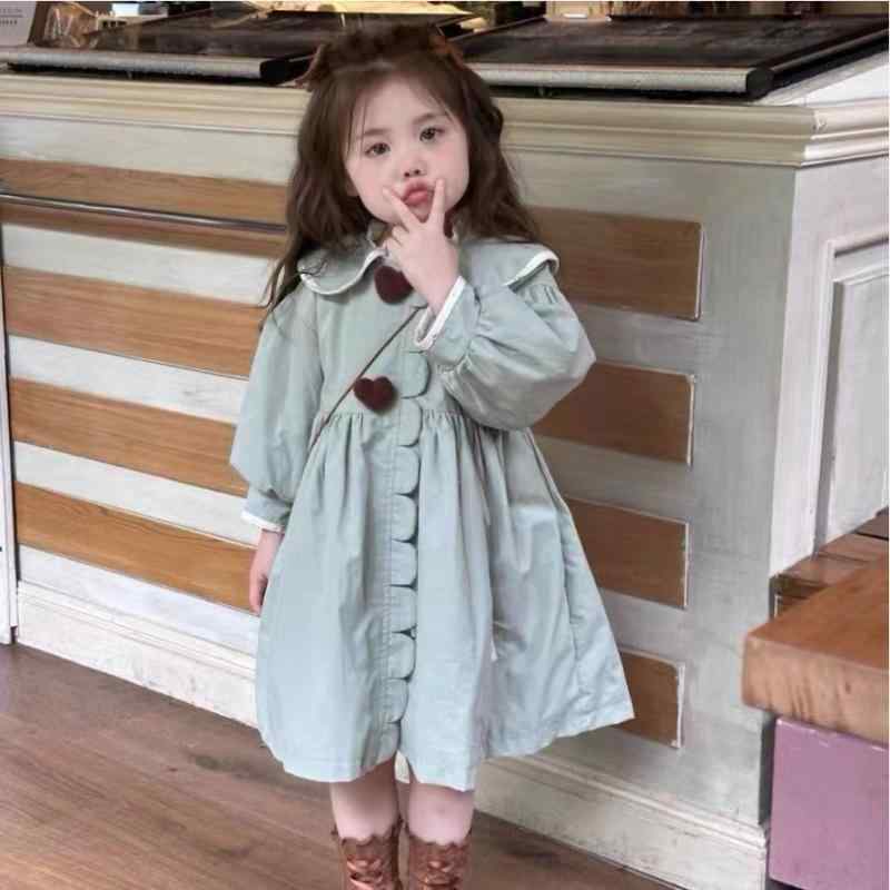 キッズ ガールズ スプリングコート 子供服 女の子 トレンチコート ミドル丈 かわいい アウター ジャケット 上着 綿 コットン 100 110 120 130 140