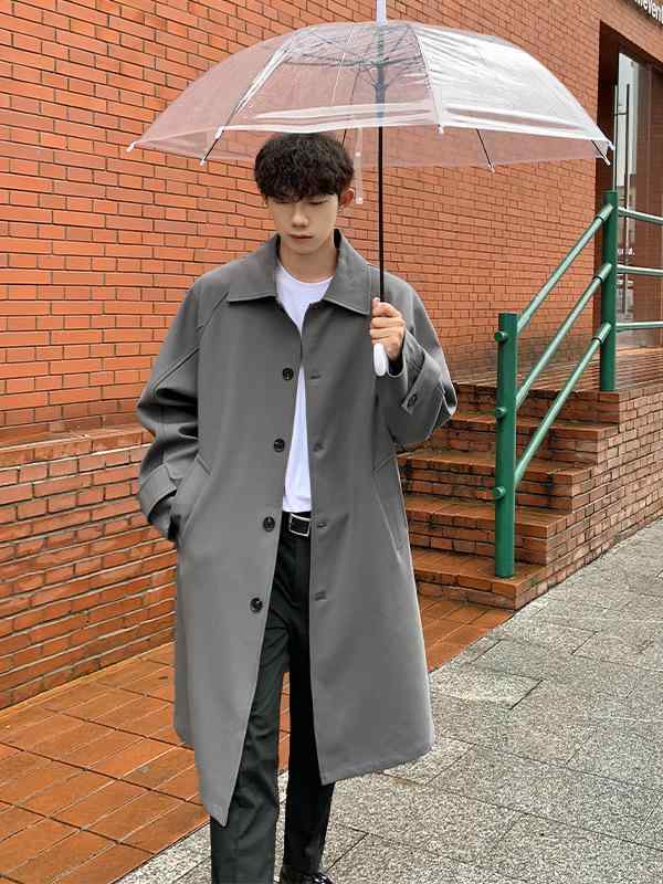 コート メンズ 男性用 韓国風 秋冬 オーバーサイズ ひざ丈 アウター 無地 ゆったり 普段使い 部屋着