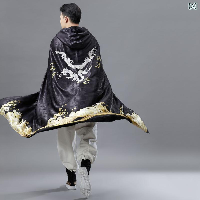 コート メンズ 男性用 中国風 金龍 和柄 フード付き ポンチョ マント 綿 ポリエステル 秋物 カジュアル 普段使い|イーマイショップ