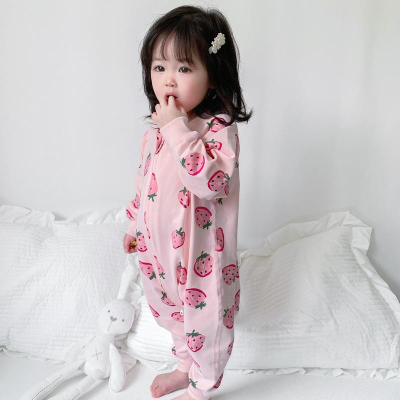 ベビー服 スリーパー 春秋 冬 長袖 コットン 分離型 男女兼用 かわいい いちご うさぎ ロボット 車 恐竜柄 厚手 抗菌 保温 吸湿