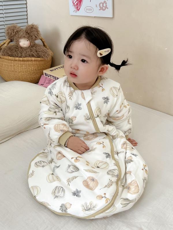 ベビー服 赤ちゃん 純綿 スリーパー 秋冬 春秋 中厚 加厚 袖取り外し可能 ベビー スリーパー 子供用 寝袋 丸底 70 80