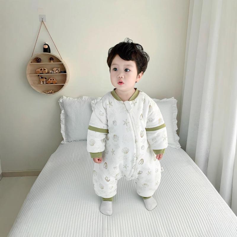ベビー キッズ 寝袋 秋冬 赤ちゃん スリーパー 綿入り 分離型 脚付き 子供 パジャマ 70cm 80cm 90cm 100cm 萌ペット 雪地 馴鹿 柄 かわいい 保温 防寒