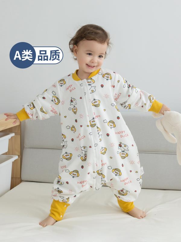 ベビー 幼児用スリーパー 春秋 ダブルガーゼ 寝袋 分離型 かわいいアヒル柄 幼稚園 保育園 子供用 薄手 空調対策 部屋着 パジャマ