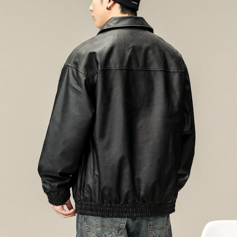 上衣 成人男性用 なめし革上衣 春物 立襟 耐摩耗 黒いこと 黒 ライダースジャケット バイカージャケット