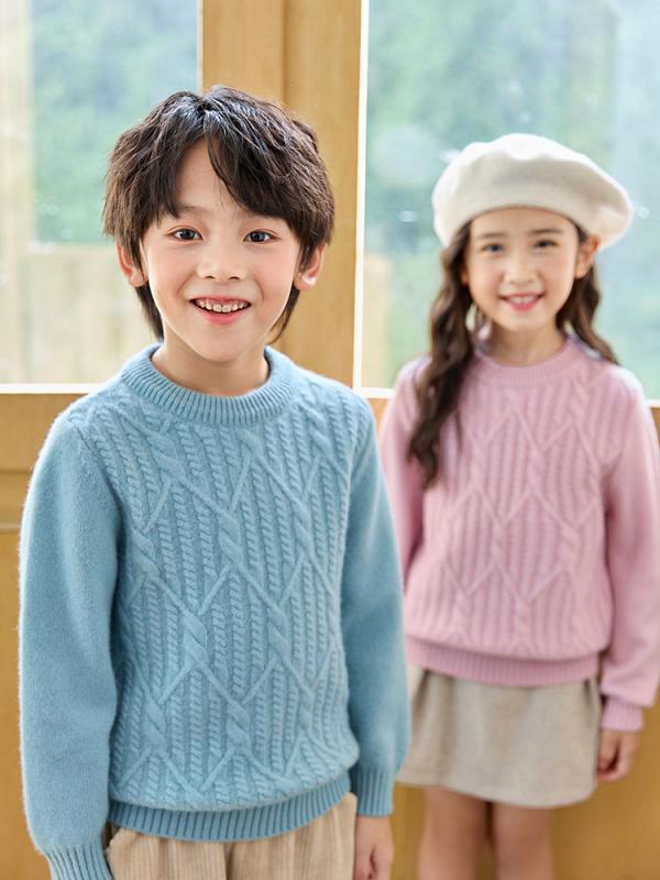 赤ちゃん服 編み物 全絨毛 スウェーター 二分の一素っ首 御坊っちゃん うしろ帯 斜方形柄 朦々たる トップス 秋冬