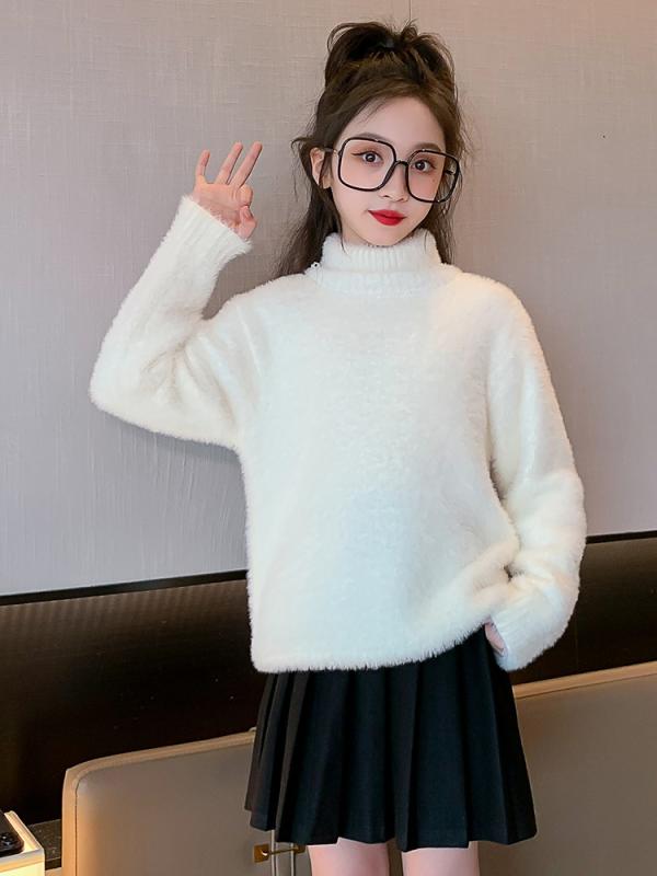子供服 ニット セーター ガールズ 秋冬 水貂? タートルネック トップス インナーウェア 女の子 中大儿童 かわいい 韓国風 普段着 通学着 ブラック ピンク系 ホワイト