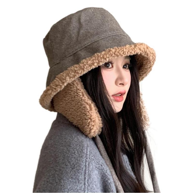 帽子 レディース 婦人用 秋冬 防寒 あったか 暖かい 保温 羊羔毛 ふわふわ ボア バケットハット イヤーマフ付き ハット 紫外線対策 UVカット 日よけ 小顔効果 おしゃれ かわいい カジュアル プレゼント ギフト ベージュ ブラック