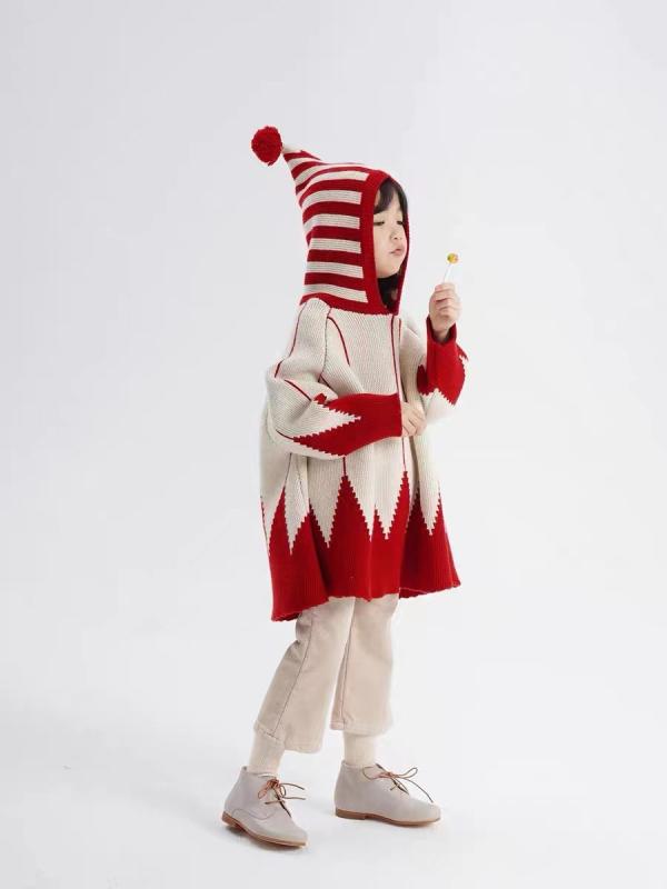 キッズ ポンチョ 秋冬 クリスマス ツリー柄 ニット ケープ 帽子付き ウール 混 暖かい 防寒 Sサイズ Lサイズ かわいい 男の子 女の子 ベビー 幼児