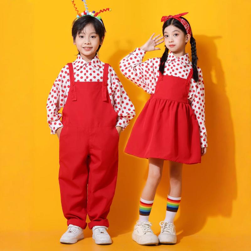 子供用 民族衣装 赤色 サロペット 幼稚園 男児 女児 ダンス衣装 春秋 100cm 110cm 120cm 130cm 140cm 150cm 160cm 170cm