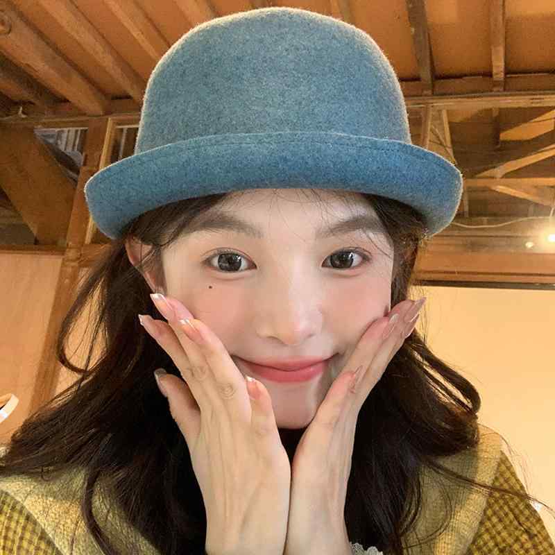 帽子 レディース 小さいサイズ 秋冬 ウール バケットハット 漁夫帽 あったか 個性的 ファッション 瑠璃色 ブルー ブラック ブラウン レッド