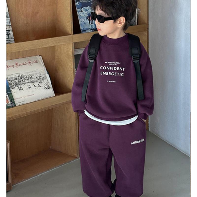キッズ ボーイズ スポーツウェア 上下セット 裏起毛 厚手 冬服 子供服 長袖 プルオーバー ロングパンツ 2点セット 普段着 部屋着 アウトドア ブラック レッド パープル