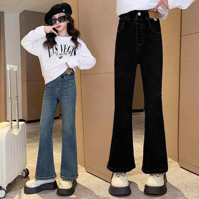 子供服 デニムパンツ 女の子 ジーンズ キッズ ロングパンツ 春秋 高学年 ベルボトム 長ズボン 女児 ガールズ 伸縮性 かわいい 普段着 部屋着 120 130 140 150 160 170