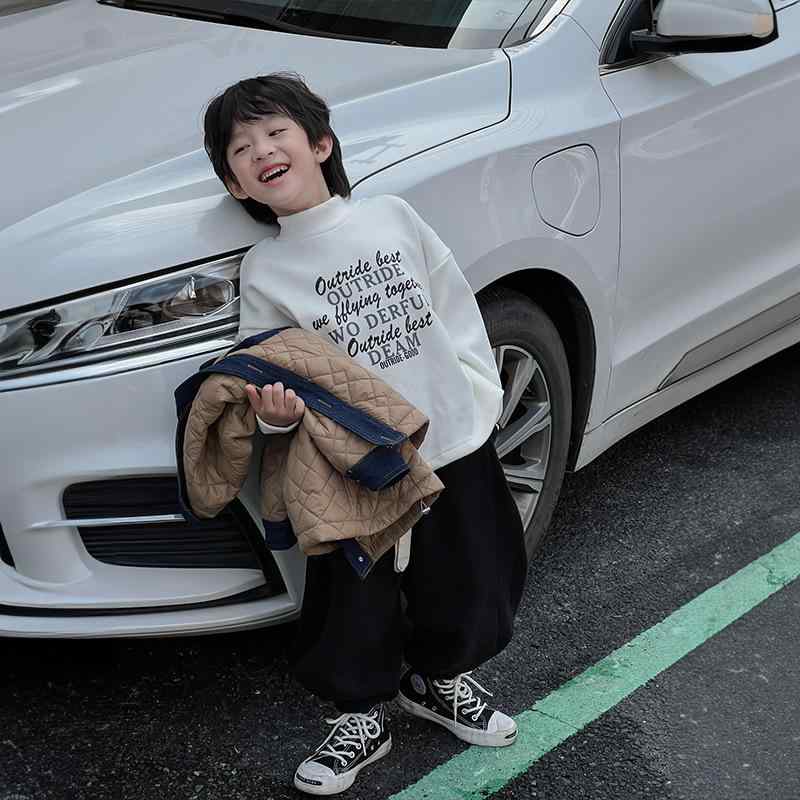 Tシャツ キッズ 男の子 裏起毛 長袖 カットソー 韓国風 子供服 アルファベット トップス ファッション 暖か 防寒 秋冬