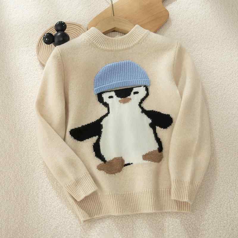 子供用ニット・セーター キッズ 男女兼用 羊毛 カシミヤ混紡 厚手 タートルネック プルオーバー トップス かわいい動物柄 ミルクホワイト 110cm 120cm 130cm 140cm 150cm 160cm 170cm 秋冬