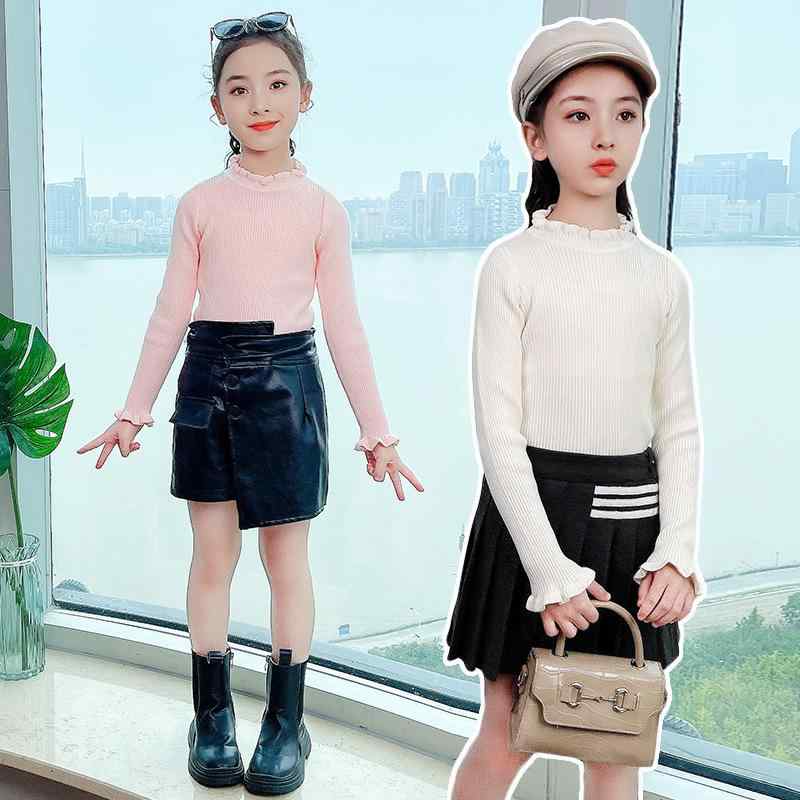 子供服 ニット セーター 女の子 秋物 トップス ハーフハイネック フリル コットン 長袖 カットソー プリンセス かわいい 伸縮性 やわらか 通園 通学 普段着 ブラック ピンク系 アイボリー