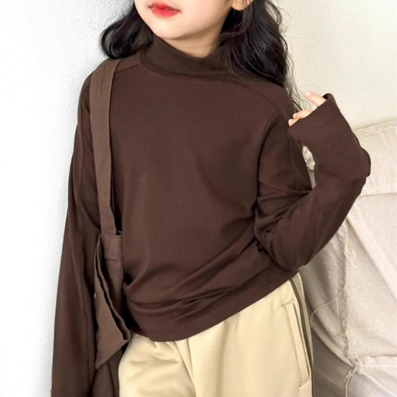 子供服 Tシャツ 女の子 長袖 トップス ハイネック 無地 カットソー ガールズ インナー 秋 冬 かわいい ナチュラル シンプル 普段着