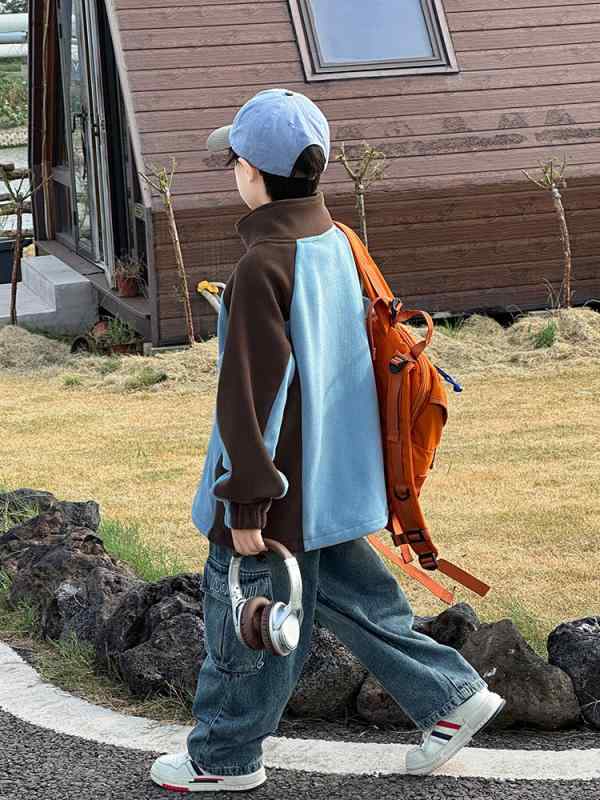 子供服 アウター ジャケット 春秋 立襟 配色 フリース 男の子 普段使い アウトドア 120 130 140 150 160 170