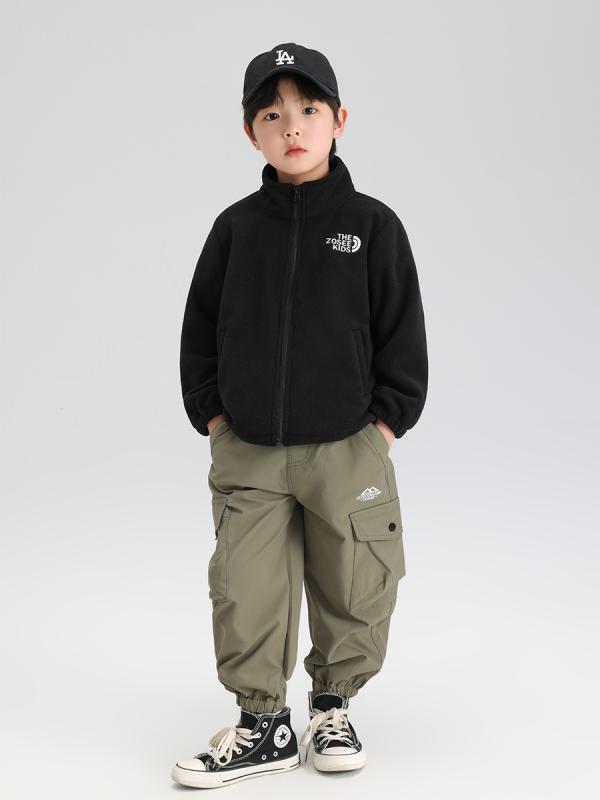 子供服 アウター 男の子 フリース ジャケット 春秋 スポーツウェア ポリエステル 無地 ブラック 紺色
