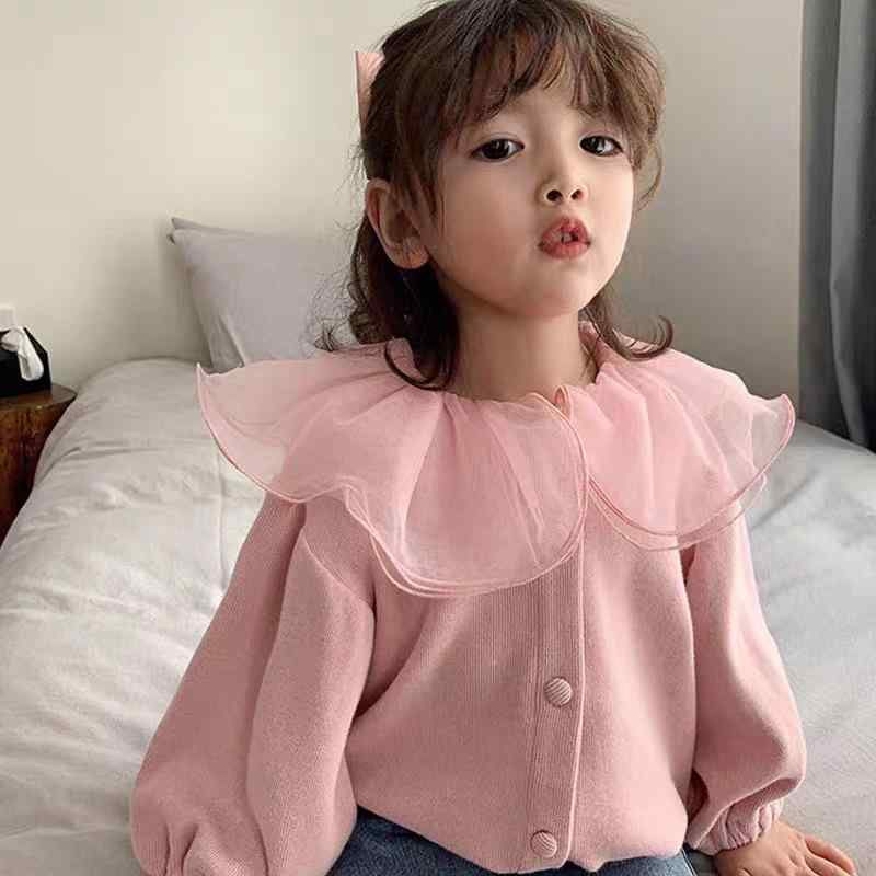 子供服 ジャケット 春秋 女の子 アウター かわいい おしゃれ 韓国風 メッシュ 花柄襟 カーディガン 羽織もの ピンク グレー 薄手 普段着 公園着