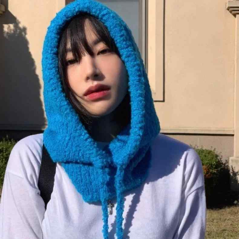 ニット帽 レディース 秋冬 バラクラバ 帽子 暖かい 防寒 保温 紐付き 無地 ブルー ホワイト グレー キャメル