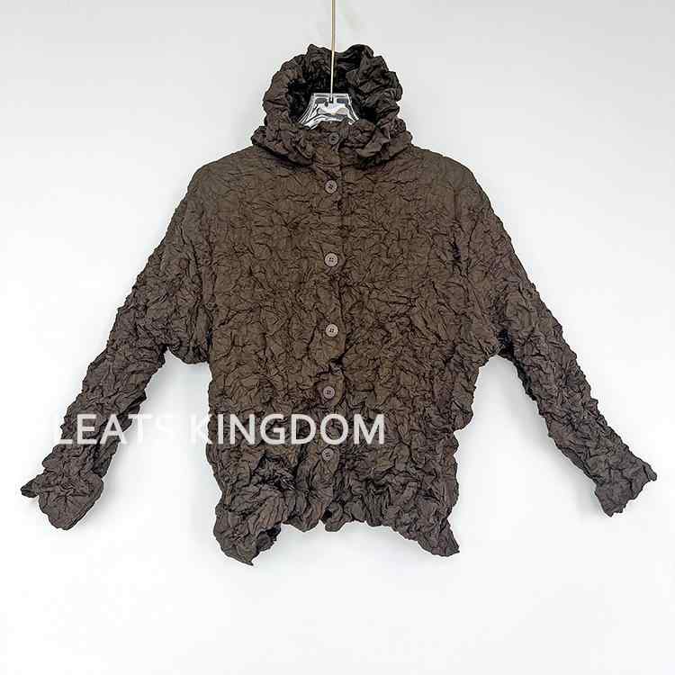 ジャケット レディース 通勤 韓国風 三宅風 プリーツ加工 パーカー 長袖 トップス 婦人服 アウター カジュアル かわいい ゆったり 無地 着痩せ 体型カバー