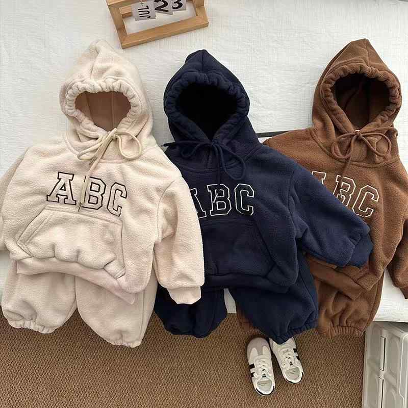 キッズ スウェット パーカー & パンツ セットアップ 秋冬 子供用 男女兼用 幼児 80 90 100 厚手 裏起毛 綿 ベージュ 紺色 ブラウン