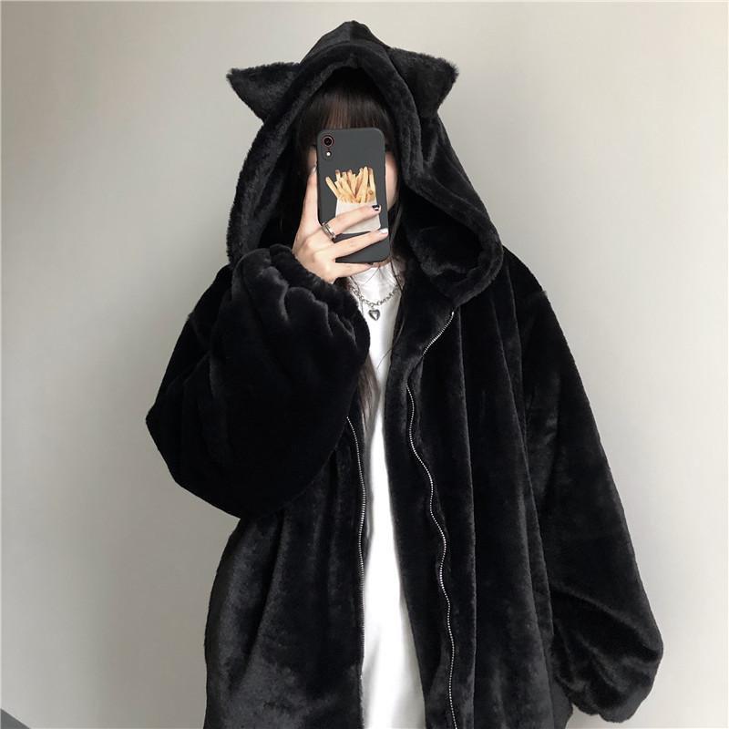 アウター レディース 秋冬 オーバーサイズ フード付きボアジャケット ジャンパー ブルゾン 黒 防寒 韓国風 かわいい 普段使い