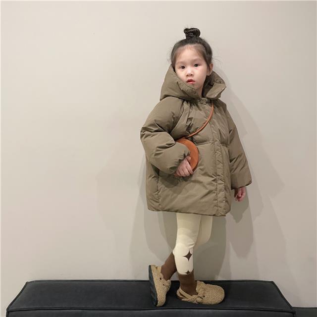子供服 ガールズ 中綿入りジャケット アウター 韓国子供服 フード付き 厚手 防寒 ポリエステル 無地 高学年 小学生 カーキ