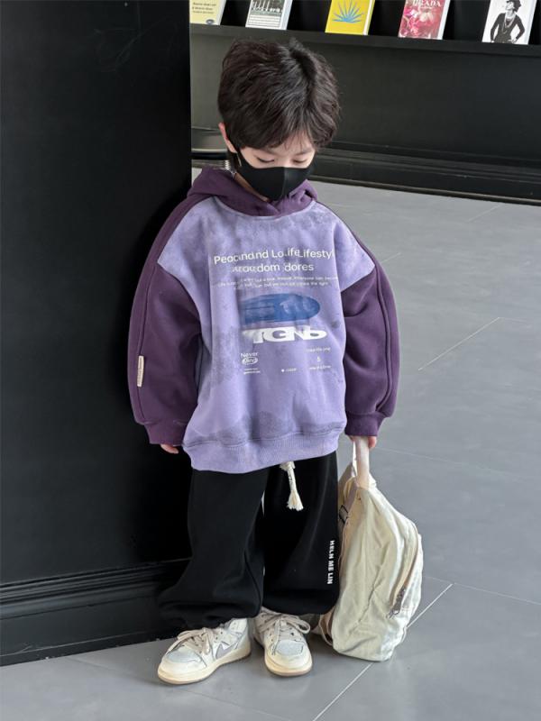 キッズ パーカー 男の子 秋 冬 裏起毛 暖かい 長袖 プルオーバー フード付き トップス 子供 スポーツ 普段着 パープル グリーン系