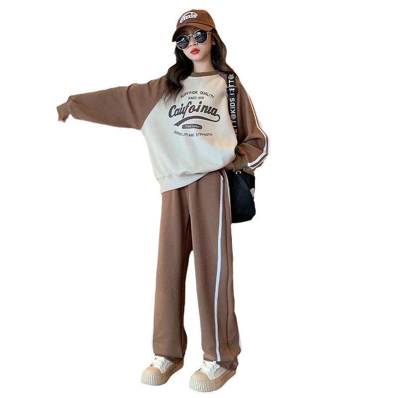 キッズ ガールズ 流汗 セットアップ 裏起毛 ワイドレッグパンツ 2点仕掛ける 秋冬 運動競技御召しもの 普段着 御部屋着 黒いこと系 赤銅色系
