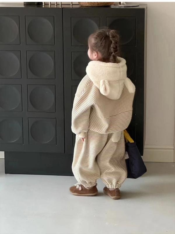 子供服 秋冬 セットアップ 女児 ストライプ パーカー スウェットパンツ 2点セット 裏起毛 暖かい かわいい 普段着