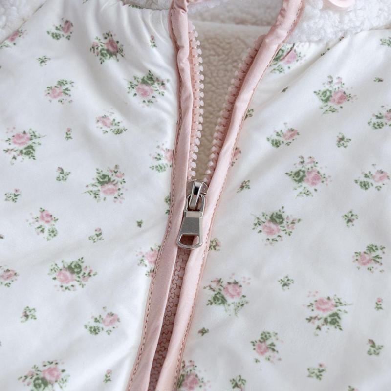 子供服 ガールズ 中綿入りジャケット 裏起毛 花柄 アウター 防寒着 丸首 80 90 100 110 120 130 あったか ジャンパー