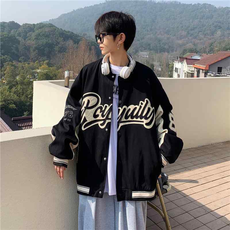 ジャケット 男性用 スタジャン 春秋 カジュアル 刺・墸 ポリエステル ブラック 杏色 M L XL XXL